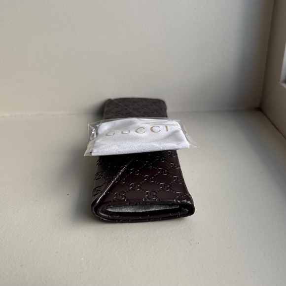NWOT Gucci Slim Tri-Fold Leather Collapsible Hard Glasses Case - Brown - Picture 5 of 7